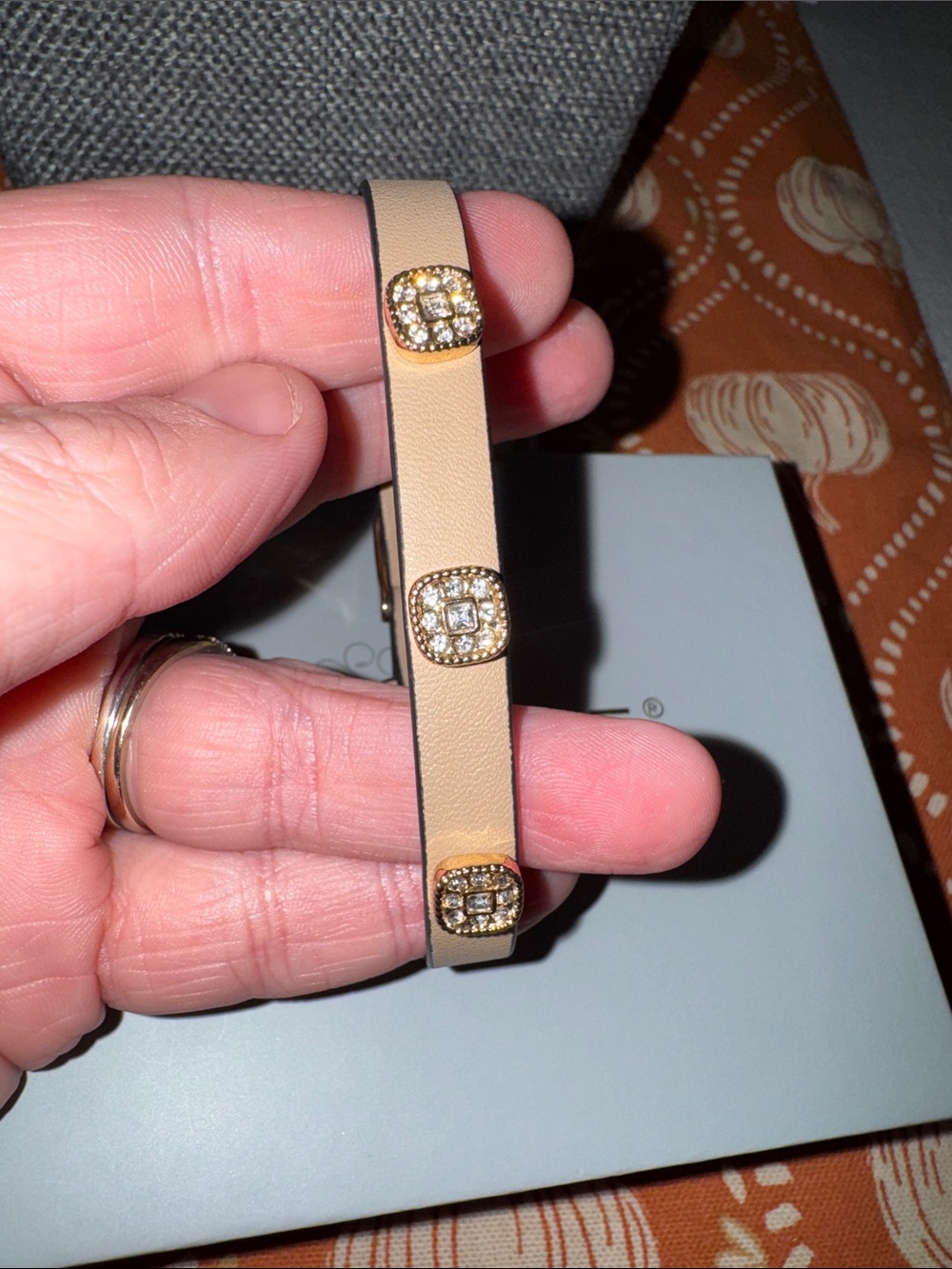 Park Lane Tan Leather Bracelet with Gold Crystal Accents - Picture 7 of 7
